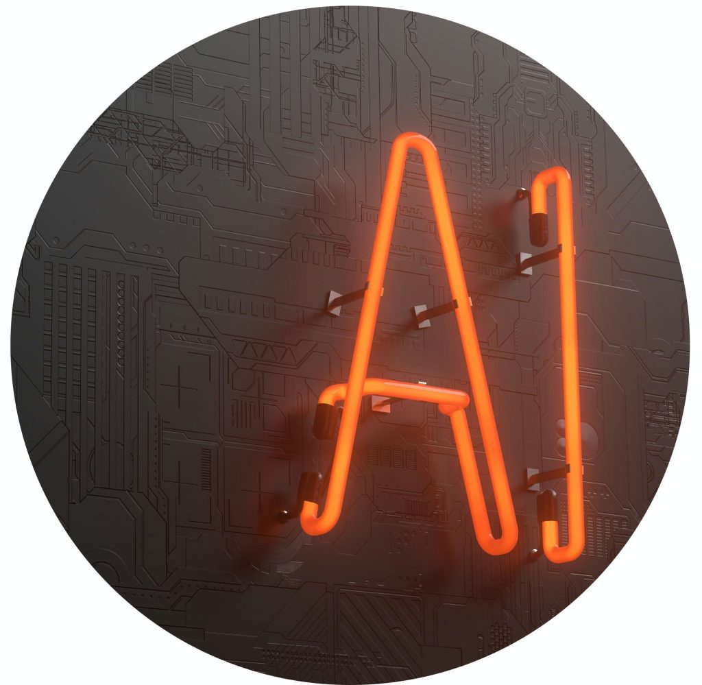Neonschriftzug 'AI' auf dunklem Hintergrund, steht für die Integration von künstlicher Intelligenz in den Unternehmensalltag und betont Wachstum und Anpassungsfähigkeit.